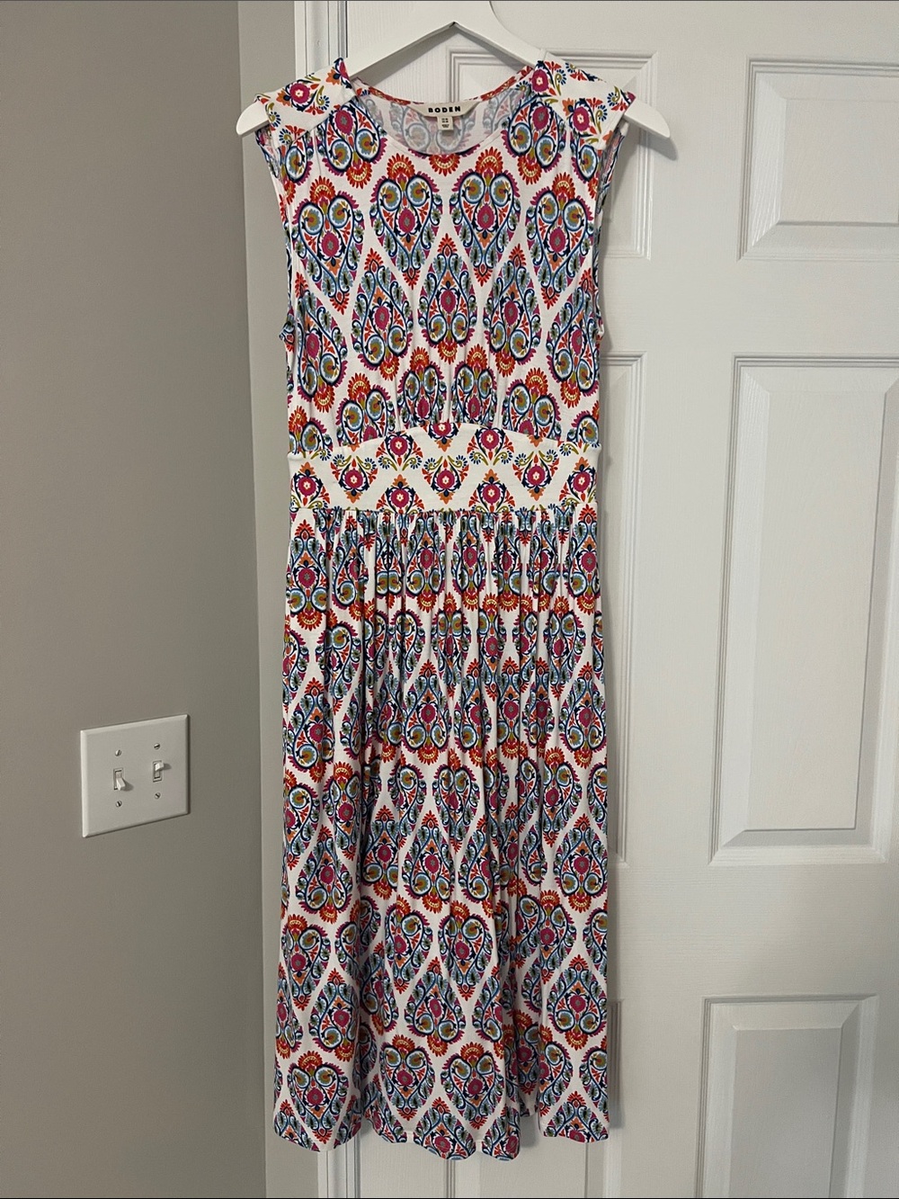 Boden White Midi Dress with Multicolor Paisley Print